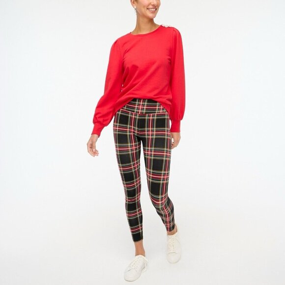 J Crew Womens Holiday Tartan Leggings Sz XXS Black Red Plaid Preppy Christmas - Picture 1 of 4